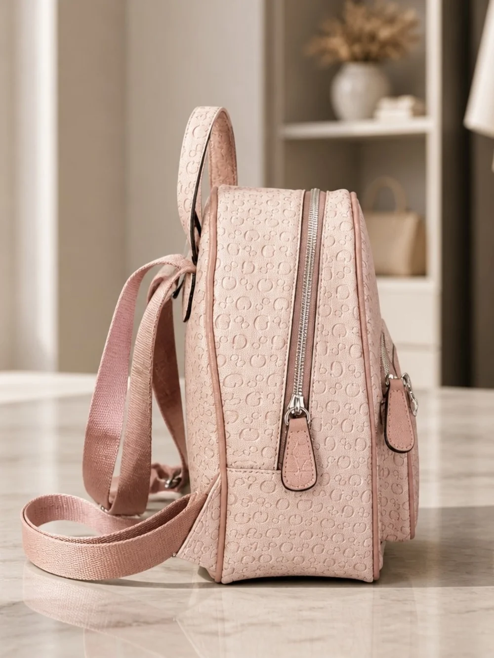 GUESS Light Pink Logo Mini Backpack